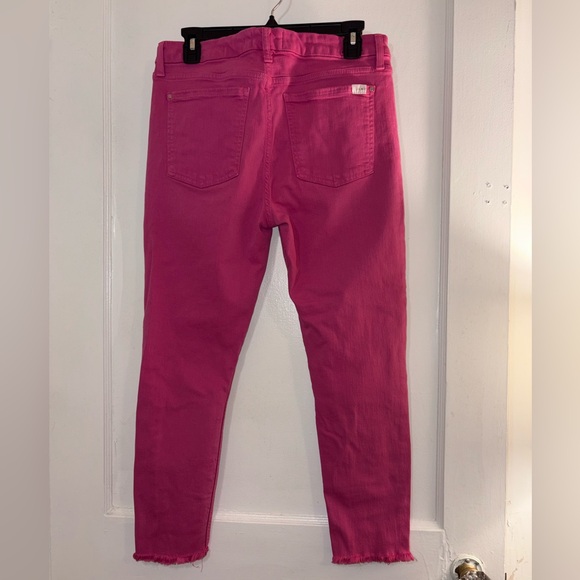 JEN7 7 For All Mankind High Waist Crop Skinny Jeans Frayed in Fuchsia - Size 10 - Picture 4 of 15